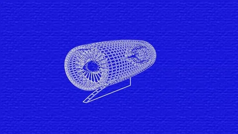 Blueprint Of Airplane Engine Rotating . 3D Animation , Rendering. Seamless Loop Stock-Footage 122711234