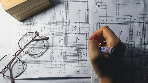 Blueprint Analysis: Architectural Design Stock Photos