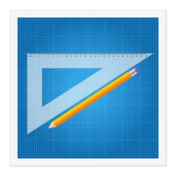 Blueprint and ruler instruments Stock Illustration