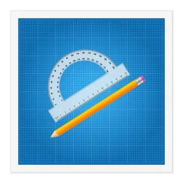 Blueprint and ruler instruments Stock Illustration