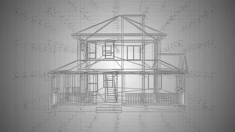 Blueprint - architectural design: the plan of a modern building Stock Footage 116157160