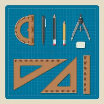 Blueprint with architectural professional equipment. Stock Illustration
