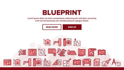 Blueprint Architecture Landing Header Vector 스톡 일러스트