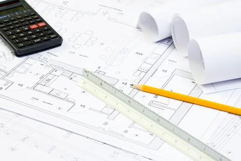 Blueprint of architecture Stock Photos