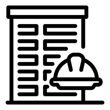 Blueprint of building with hardhat symbolizing construction planning and work Ilustración de archivo