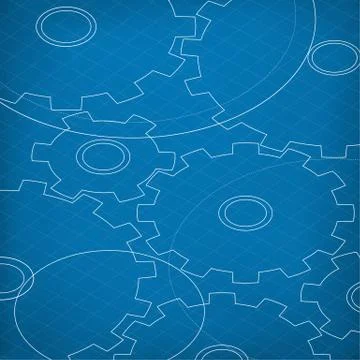 Blueprint of Cogs. Blueprint abstract background. Different Gears outline. Te イラスト素材