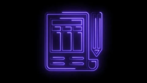 Blueprint design document with pencil neon style on black background Stock Footage 322976516