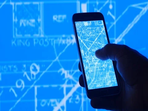 Blueprint design for technology engineer on mobile phone Video stock 74077851