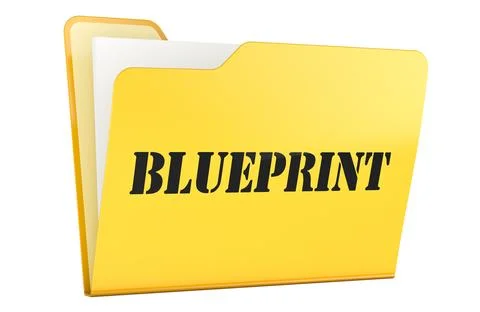 Blueprint documents, yellow folder. 3D rendering Illustrazione stock