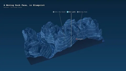 Blueprint Drafting Terrain Block Unstable Rock Slope Above Fjord Vidéo 343963202