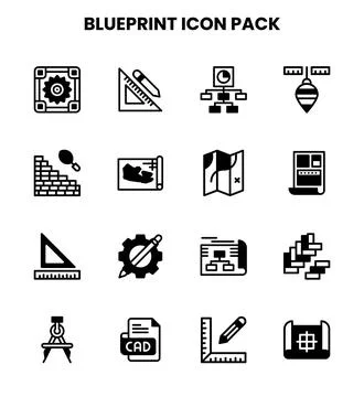 Blueprint DuoTone Bundle Icons Pack Stock Illustration