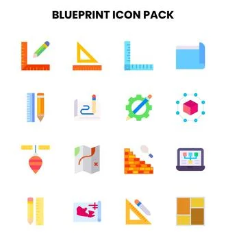 Blueprint Flat Bundle Icons Pack Stock Illustration