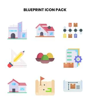 Blueprint Flat Bundle Icons Pack Stock Illustration