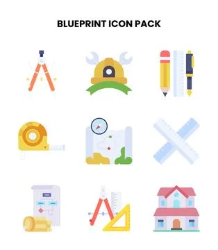 Blueprint Flat Design Icons Pack Illustrazione stock