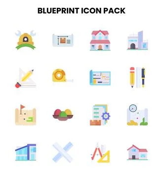 Blueprint Flat Design Icons Pack Illustration