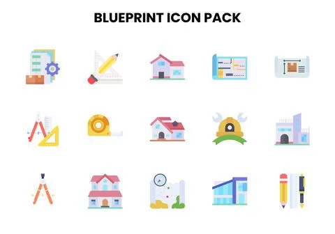 Blueprint Flat Icons Pack Illustration