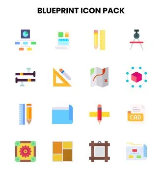 Blueprint Flat Scalable Icons Pack 스톡 일러스트