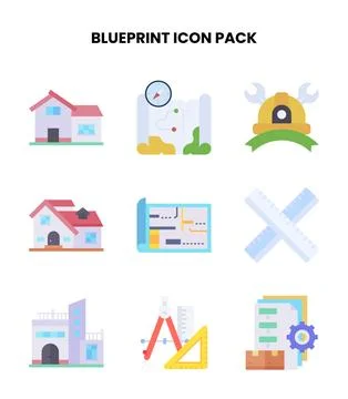 Blueprint Flat Scalable Icons Pack Ilustración de archivo