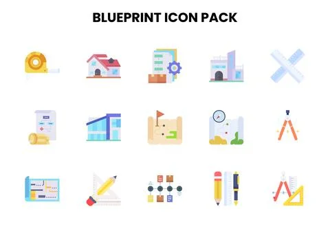 Blueprint Flat Vector Icons Pack Ilustración de archivo