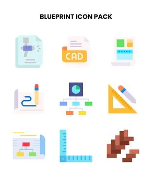 Blueprint Flat Vector Icons Pack Stock Illustration