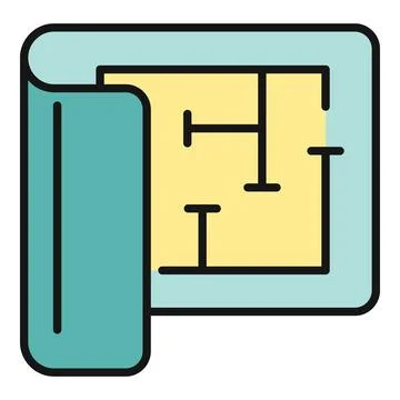 Blueprint floor plan icon representing architecture design and planning Stock Illustration