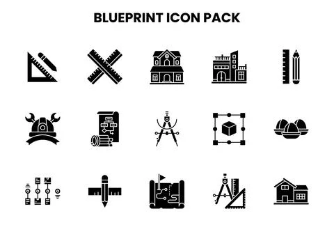 Blueprint Glyph Bundle Icons Pack Illustration