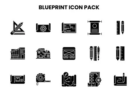 Blueprint Glyph Bundle Icons Pack Stock Illustration