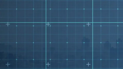 Blueprint grid with technical drawing animating over cityscape background Video stock 305074359