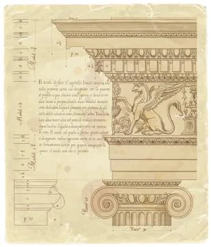 Blueprint - hand draw sketch ionic architectural order Stock Illustration