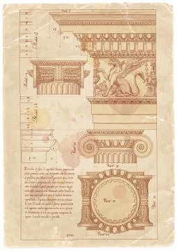 Blueprint - hand draw sketch ionic architectural order Stock Illustration