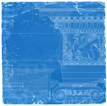 Blueprint - hand draw sketch ionic architectural order Stock Illustration