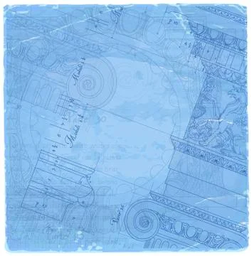 Blueprint - hand draw sketch ionic architectural order Stock Illustration