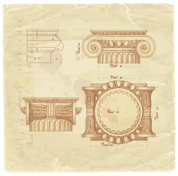 Blueprint - hand draw sketch ionic architectural order Stock Illustration