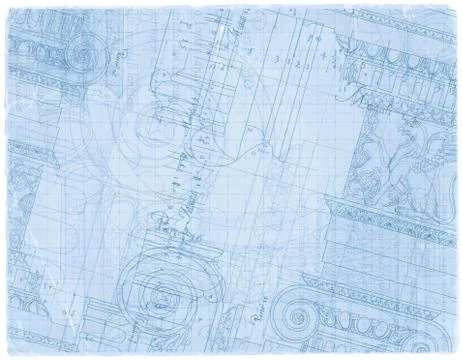 Blueprint - hand draw sketch ionic architectural order Stock Illustration