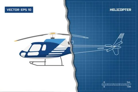 Blueprint of helicopter. View top, side and front. Industrial drawing Illustrazione stock