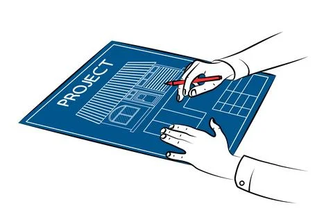 Blueprint of house. Work on project of future country house Stock-Illustration
