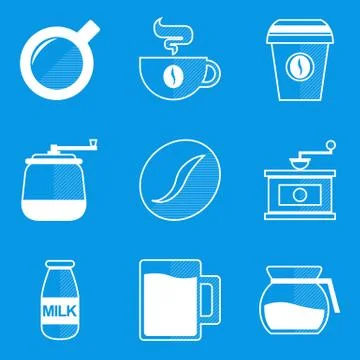 Blueprint icon set. Coffee Stock Illustration