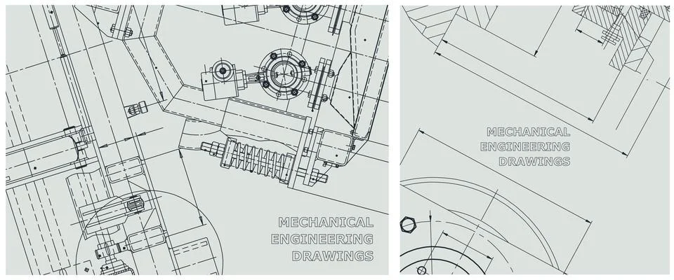 Blueprint illustration set. Engine line drawing Stock Illustration