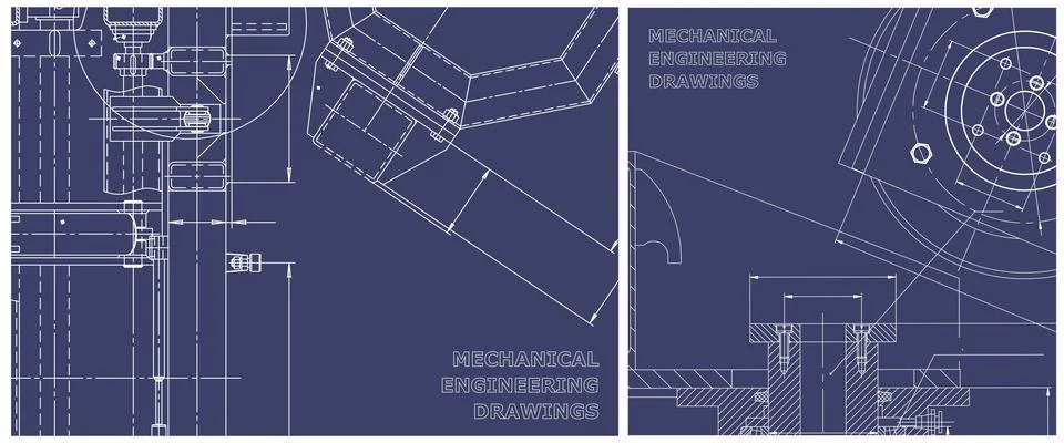 Blueprint illustration set. Engine line drawing Stock Illustration