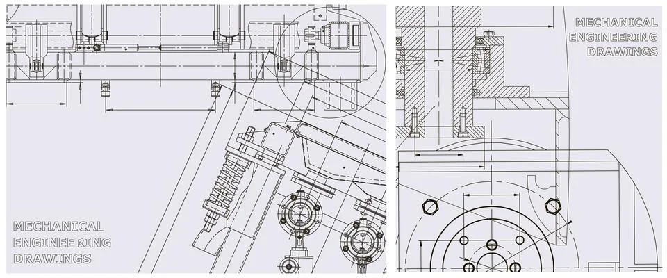 Blueprint illustration set. Engine line drawing Stock Illustration