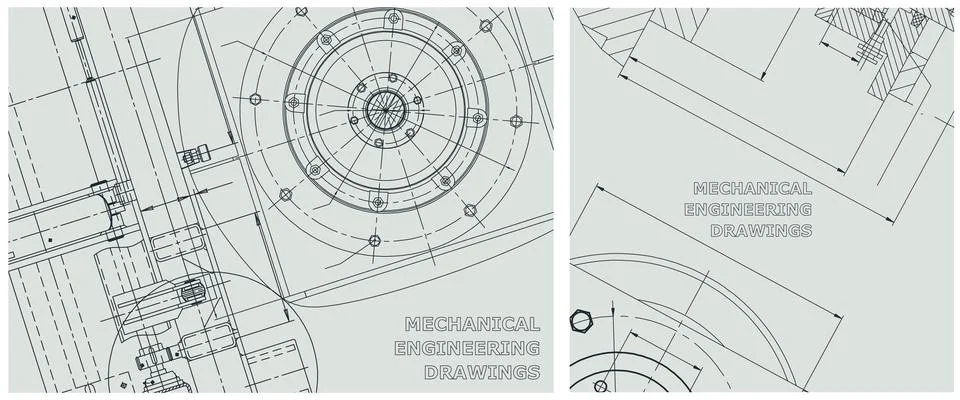 Blueprint illustration set. Engine line drawing Stock Illustration