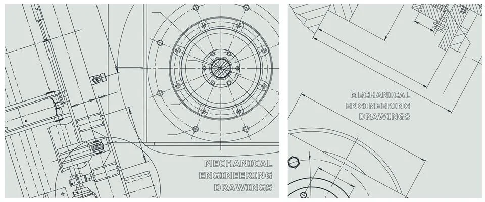Blueprint illustration set. Engine line drawing Stock Illustration