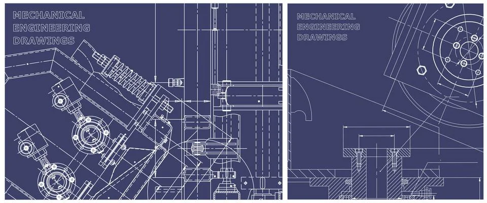 Blueprint illustration set. Engine line drawing Stock Illustration