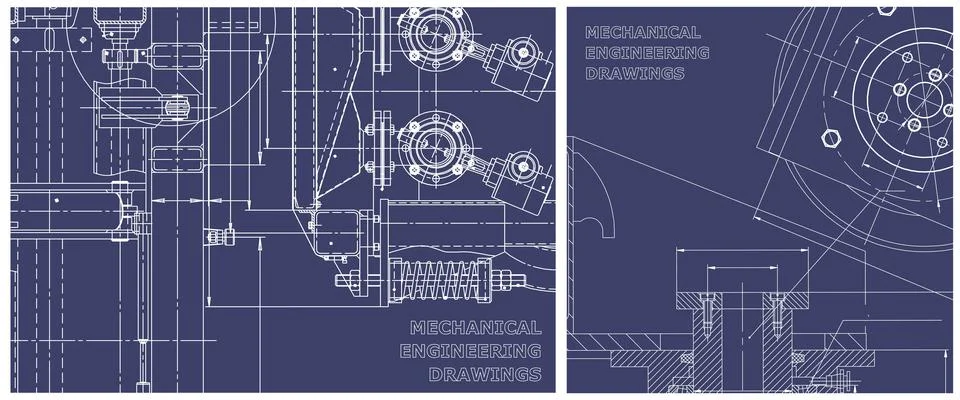 Blueprint illustration set. Engine line drawing Ilustración de archivo