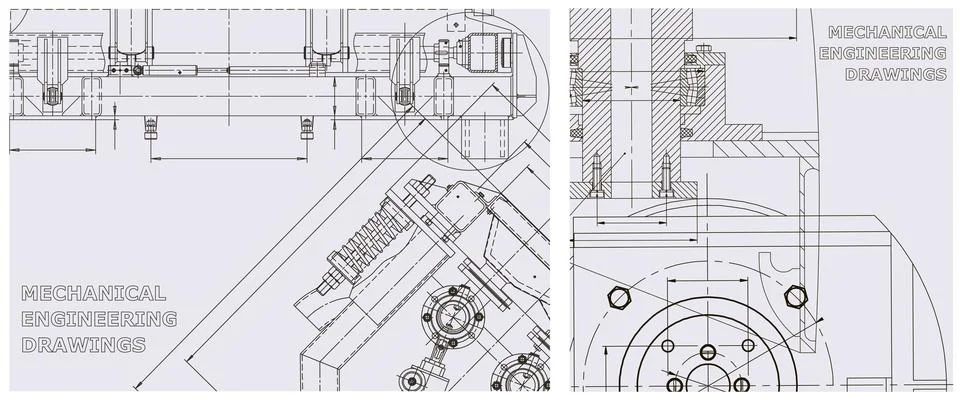 Blueprint illustration set. Engine line drawing Stock Illustration