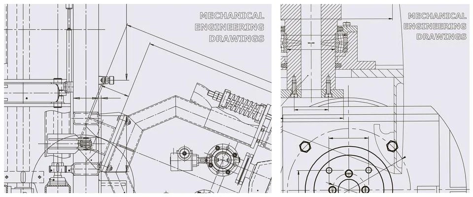 Blueprint illustration set. Engine line drawing Illustrazione stock