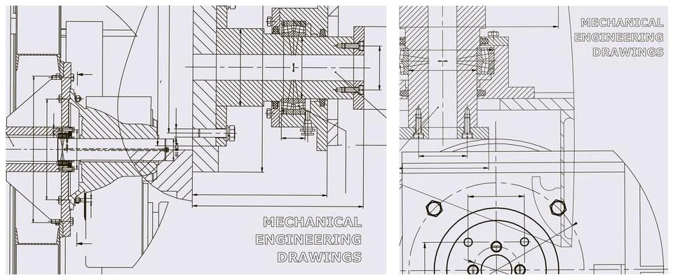 Blueprint illustration set. Engine line drawing Stock Illustration