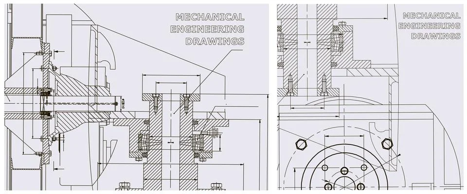 Blueprint illustration set. Engine line drawing Illustrazione stock
