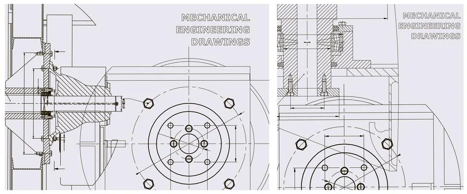 Blueprint illustration set. Engine line drawing Illustrazione stock
