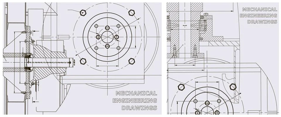 Blueprint illustration set. Engine line drawing Illustrazione stock